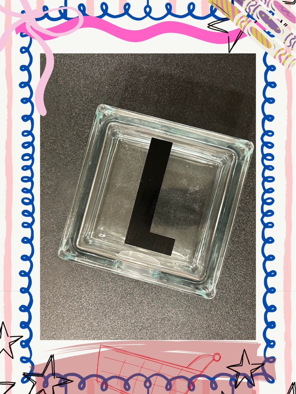 Glass Decor with Black Letter L